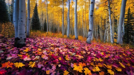 Wall Mural - Aspen Trees and Fall Foliage in a Forest Setting