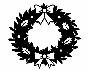 Christmas Wreath black silhouette vector,wreath with ribbon christmas symbol