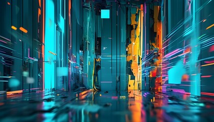 Wall Mural - Vibrant Digital Glow with Blue Glitch and Colorful Error Screen Effects