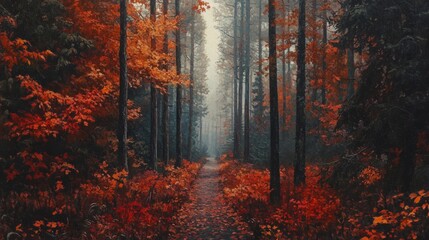 Wall Mural - A Path Through a Foggy Autumn Forest