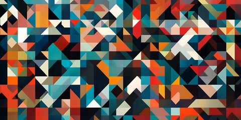 Wall Mural - a vibrant abstract pattern of geometric shapes in shades of blue, orange, and red.