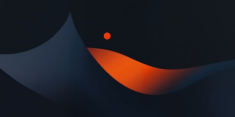 Wall Mural - abstract digital art featuring a single orange dot over a dark blue and orange wave shape.
