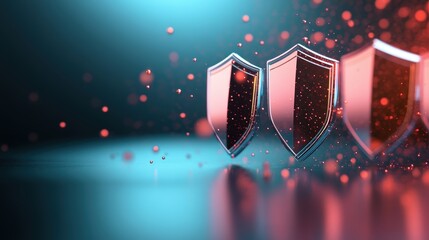 Poster - A series of overlapping shield icons forming a protective barrier around a central data point, representing comprehensive cybersecurity.