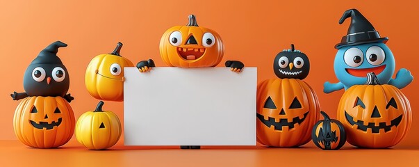 Wall Mural - Playful 3D Isometric Halloween Pumpkin Illustrations