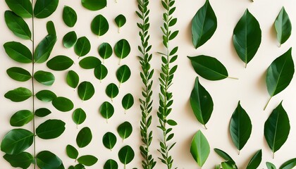 beauty of nature captured in a close-up of green leaves arranged elegantly on a soft light backdrop