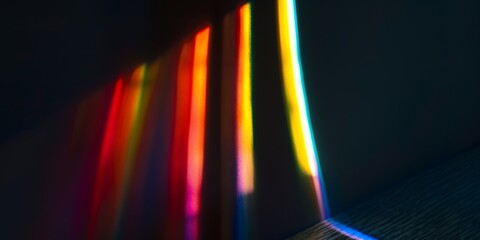 Wall Mural - abstract light streaks of red, orange, yellow, and green illuminate a dark background.
