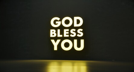 Wall Mural - God bless you word lettering with yellow glow on plain black dark background