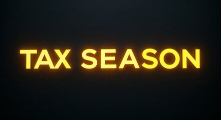 Wall Mural - tax season word lettering with yellow glow on plain black dark background