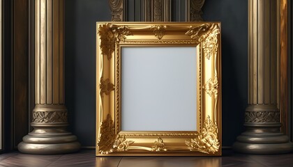 Wall Mural - Elegant antique gold frame with intricate border for luxurious gallery or museum showcases, embodying innovative AI design elements