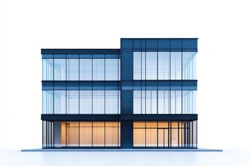 A modern glass office building, high-rise architecture, realistic rendering, isolated on white background