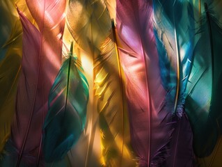 Poster - Multicolored Feathers in Soft Light