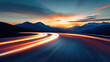 © 沈军 贡 - High-speed road with motion blur, beautiful sunset, and mountains in the background