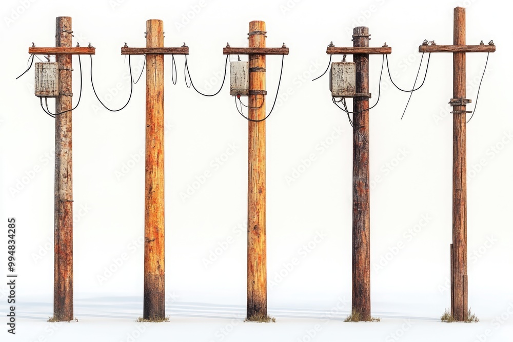 Realistic Wooden Electricity Utility Pole Set on Transparent Background ...