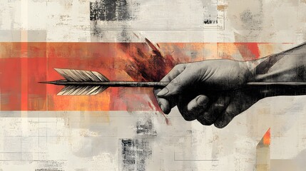 Sticker - Abstract Hand Holding an Arrow Against a Textured Background