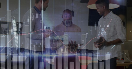 Canvas Print - Image of financial data processing over diverse business people in office