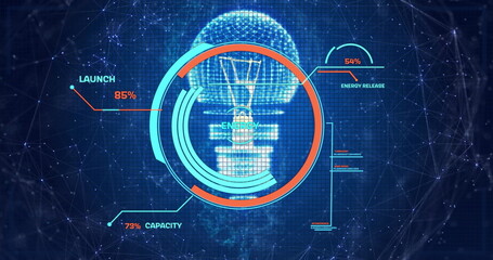 Poster - Image of circular scanner processing energy data over light bulb and network