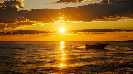 Wall Mural - Beautiful_Sunset_at_Lake_Superior_with_Boat