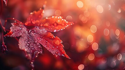 Wall Mural - Autumn Leaf with Dew Drops