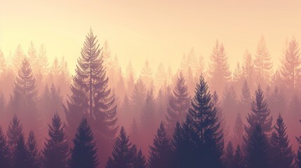 Wall Mural - Misty_landscape_with_fir_forest_in_vintage_