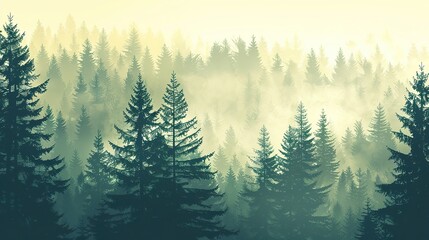 Wall Mural - Misty_landscape_with_fir_forest_in_vintage_