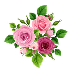 Wall Mural - Roses bouquet. Pink and purple rose flowers bouquet isolated on a white background. Vector floral composition