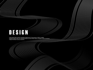 Abstract futuristic dark black background with wave design. Realistic 3d wallpaper with luxurious flowing lines. Perfect background for posters, websites, brochures, banners, applications, etc.