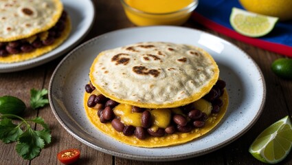 Honduran baleadas flour tortillas with beans and cheese closeup