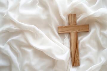 Good Friday and Holy week concept - A religious cross on white fabric background. generative ai