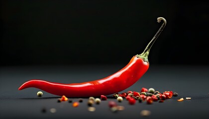 Vibrant red chili pepper elegantly displayed against a sleek black backdrop