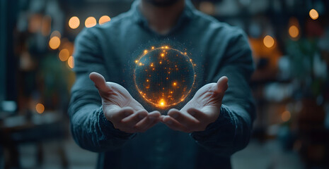 Wall Mural - a man is holding a glowing sphere in his hands