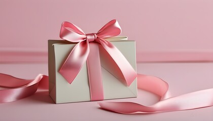 Wall Mural - Elegant pink satin gift bag adorned with a delicate bow