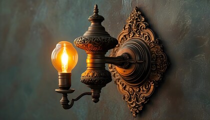 Elegant antique wall sconce illuminating with warm light