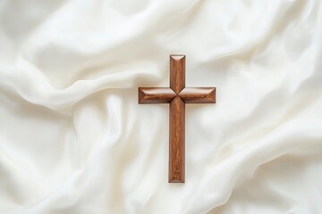 Good Friday and Holy week concept - A religious cross on white fabric background. generative ai