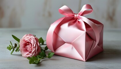 Wall Mural - Elegant pink satin gift bag adorned with a delicate bow