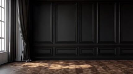 Canvas Print - Elegant Dark Room with Herringbone Floor