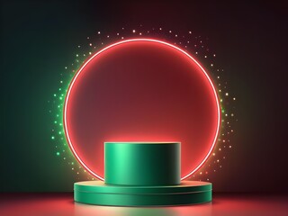 abstract pastel Glowing neon red green christmas minimal bokeh background with Round stage for presentation sale product