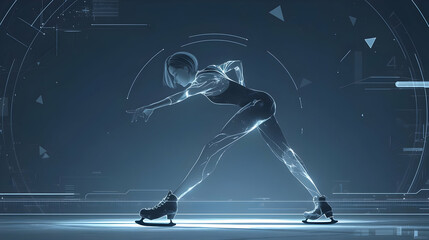 Wall Mural - Futuristic Ice Skater Glides with Technology Background Illustration