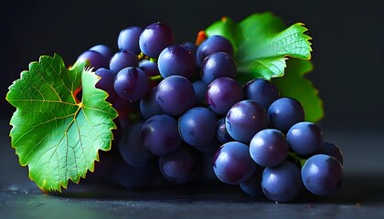 Wall Mural - vibrant cluster of dark purple grapes nestled among fresh green leaves