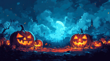 Halloween event background with charming upscale pumpkins.