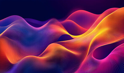 Canvas Print - Blue neon illustration background with soft and elegant waves