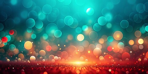 Wall Mural - Abstract bokeh background with a shimmering, glittering surface and a gradient of blue, orange, and red