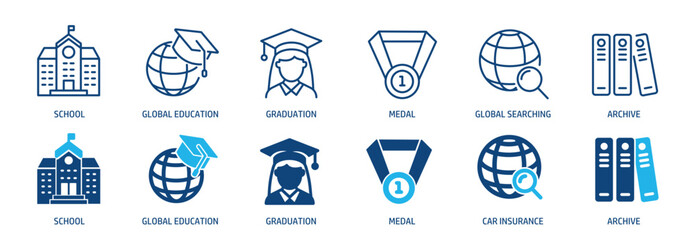Wall Mural - school and e-learning line and glyph solid icons collection. minimal icon and symbol series vector i