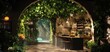 © Puchong - Frontal view of a mystical forest kitchen where trees grow pasta, rivers flow with chocolate, enchanting details