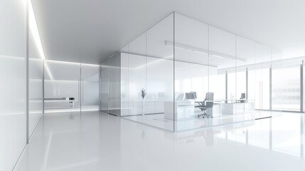 Canvas Print - Modern office with white walls and glass partitions, minimalist furniture, and an open, airy feel