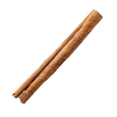 Close-up of two cinnamon sticks on a white background. Perfect for culinary, spice, and ingredient-themed projects.