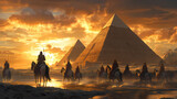 Pyramids in ancient egypt during the flooding of the nile. Ancient Egypt. Illustration