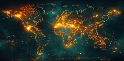 Wall Mural - the tech world map emphasizes global network computing and artificial intelligence connectivity.