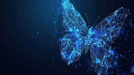 Wall Mural - Futuristic blue lowpoly Butterfly abstract technology background. Artificial intelligence digital transformation and big data concept. AI generated