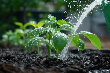 Hand watering and caring for young plants