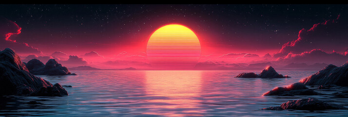 Wall Mural - Retro sunset over a calm sea.